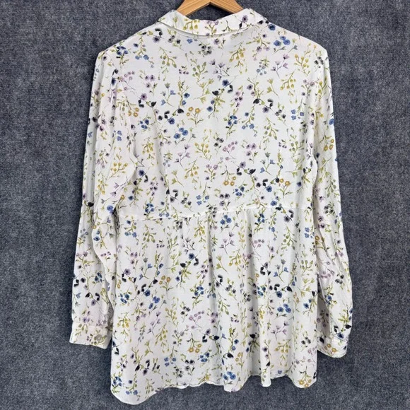 J. Jill Shirt  Women M White Floral Button Down Wildflower Peplum Tunic Cottage - Picture 8 of 10